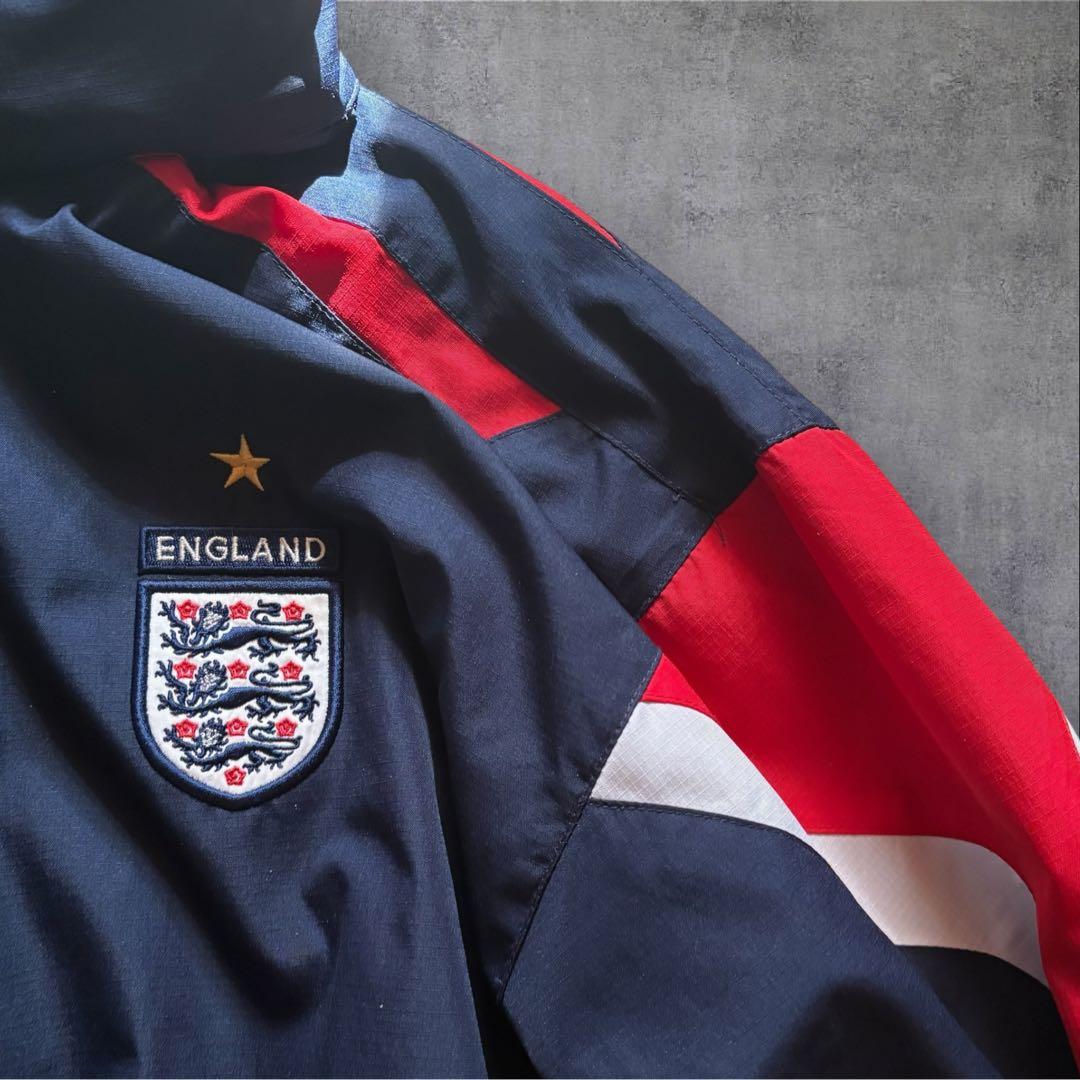 O22】UMBRO×イングランド代表刺繍ナイロンジャケットLネイビー×赤×白