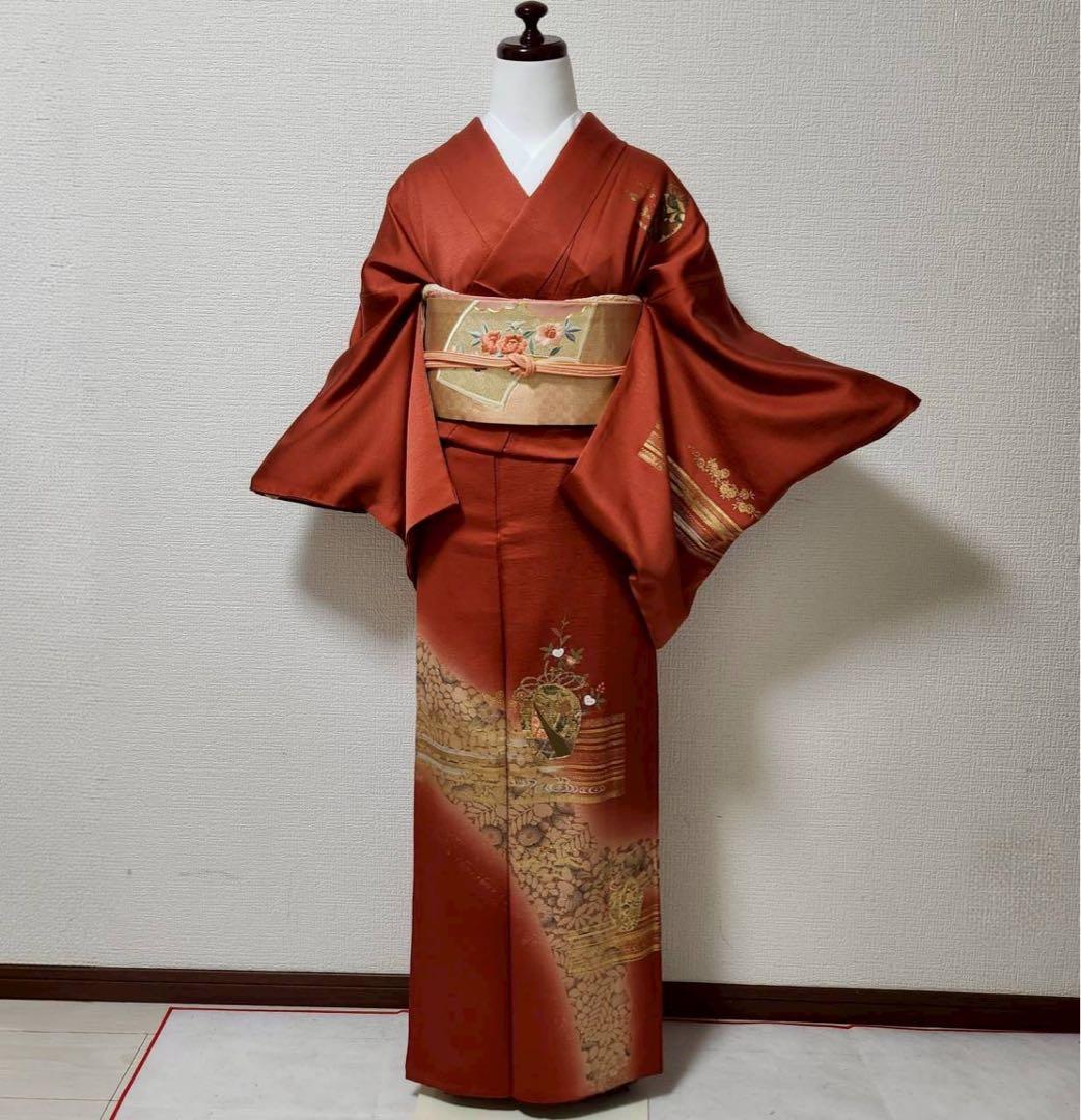 袷 正絹 訪問着 フルセット 4点 卒業式 入学式 結婚式 M〜L カ②-6