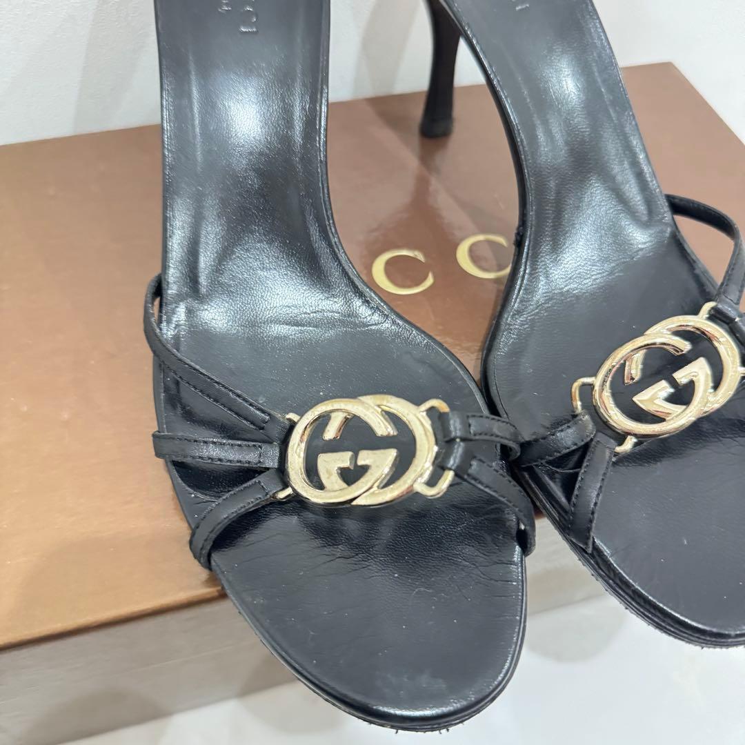 GUCCI グッチ　ブラック　黒　レザー　サンダル　37.5 24.5cm