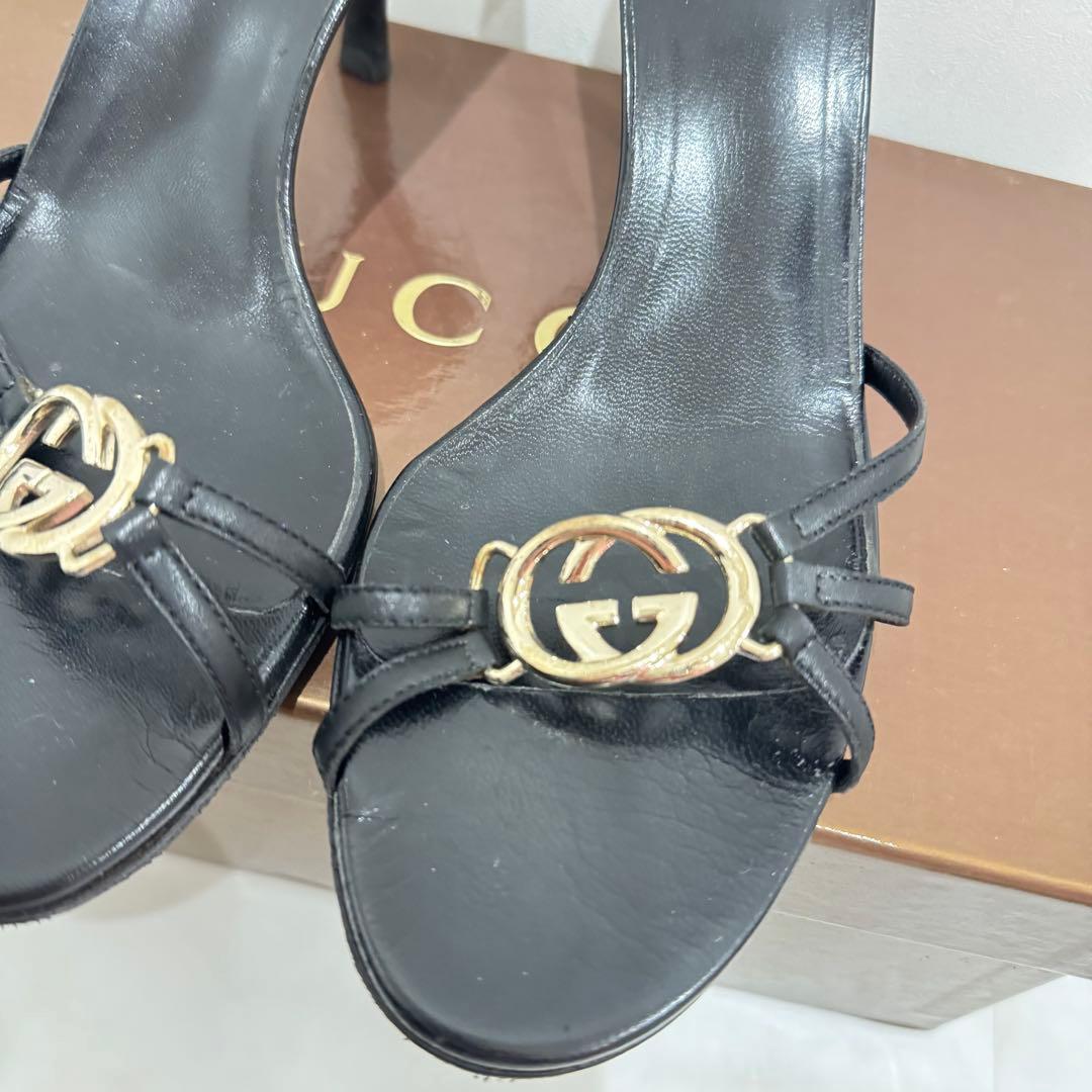GUCCI グッチ　ブラック　黒　レザー　サンダル　37.5 24.5cm