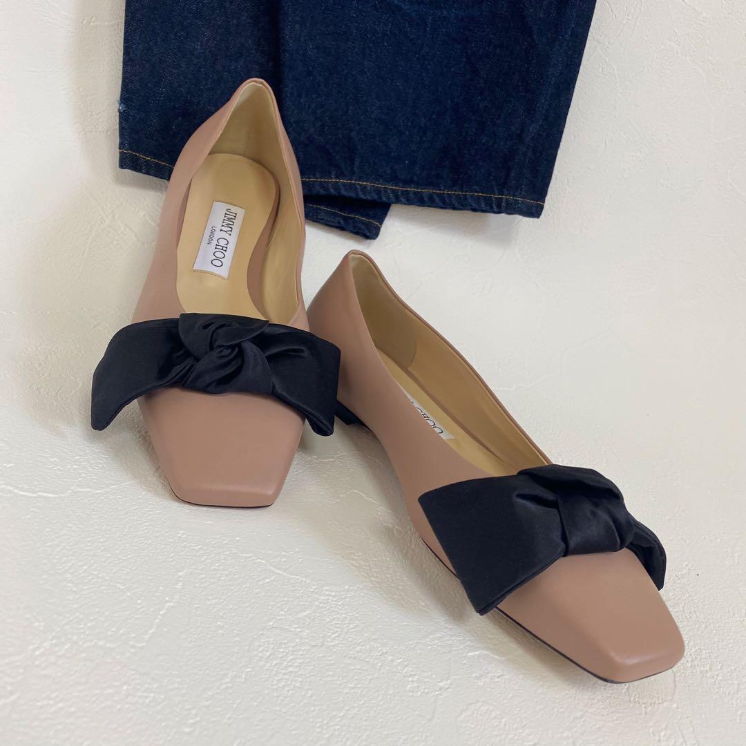 美品✨ JIMMY CHOO BERTELLE FLAT レザーリボン ピンク - メルカリ