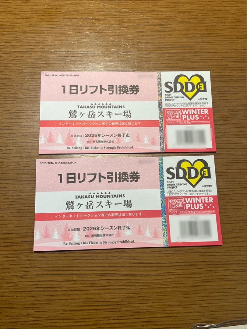 鷲ヶ岳スキー場 1日リフト引換券×2枚 - メルカリ