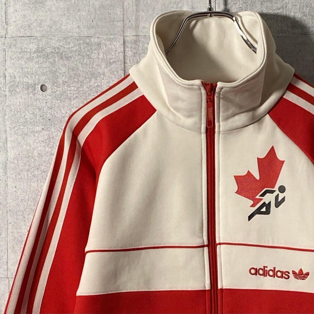 希少】アディダス カナダ代表 トラックジャケット 刺繍ロゴ 赤 白 M