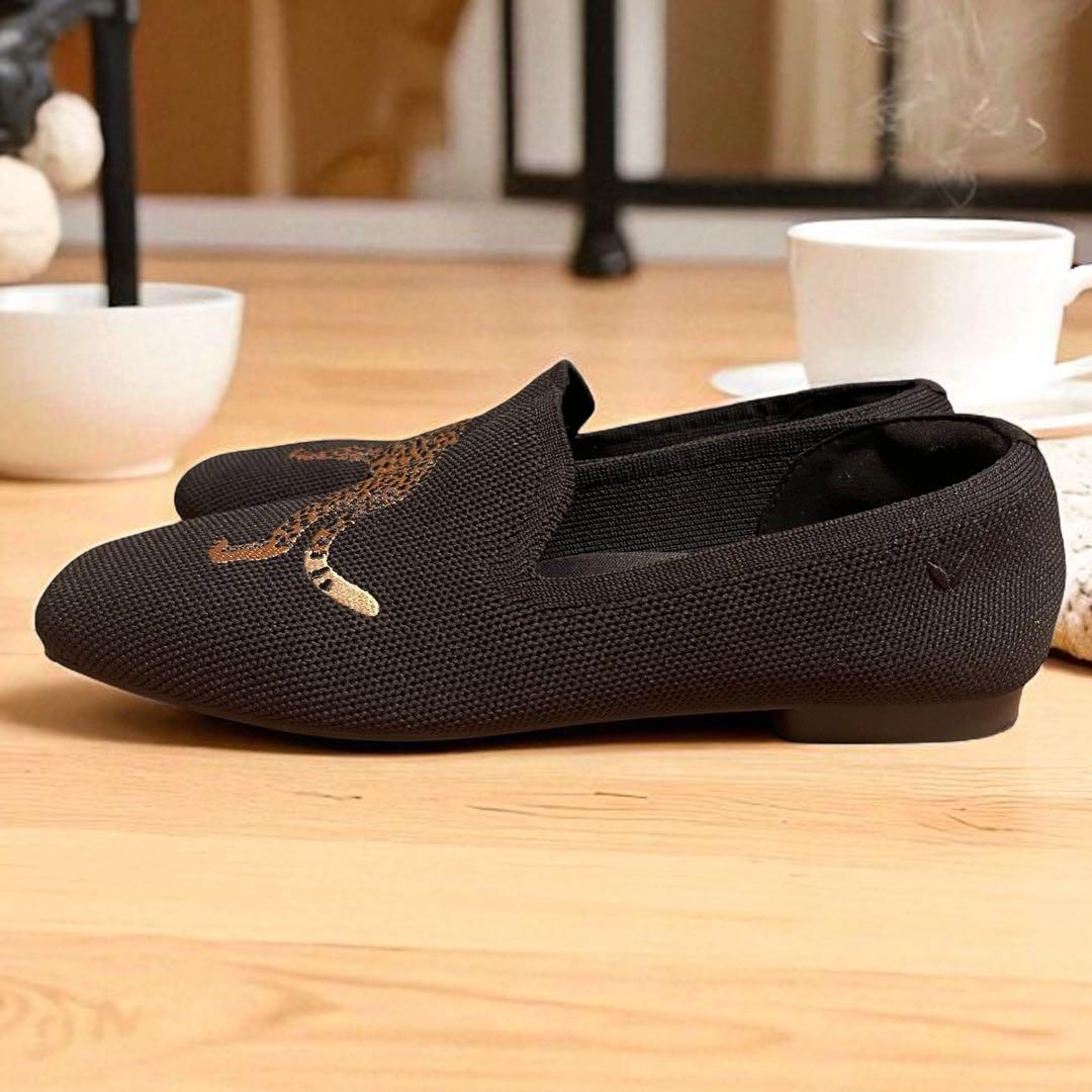 美品 VIVAIA スクエアトゥ ニット パンプス チーター ブラック 37