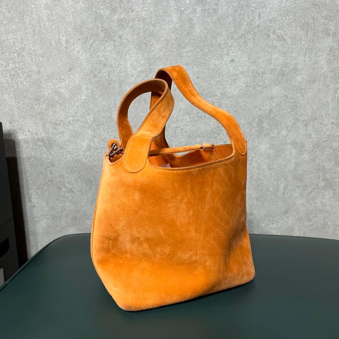 HERMES ピコタン　オレンジ スエード エルメス HERMES ピコタンロックPM カーゴ U刻 オレンジ シルバー金具