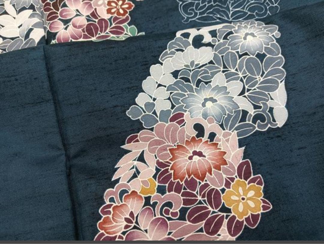 着物リメイク 訪問着紬地 草花文 から作務衣 長身の方でも