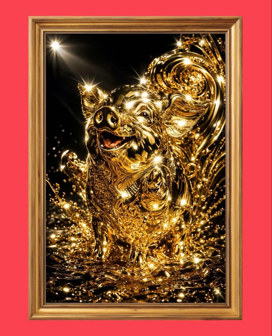 金ブタの黄金波動が運を動かす 額縁付き 開運グラフィック - メルカリ
