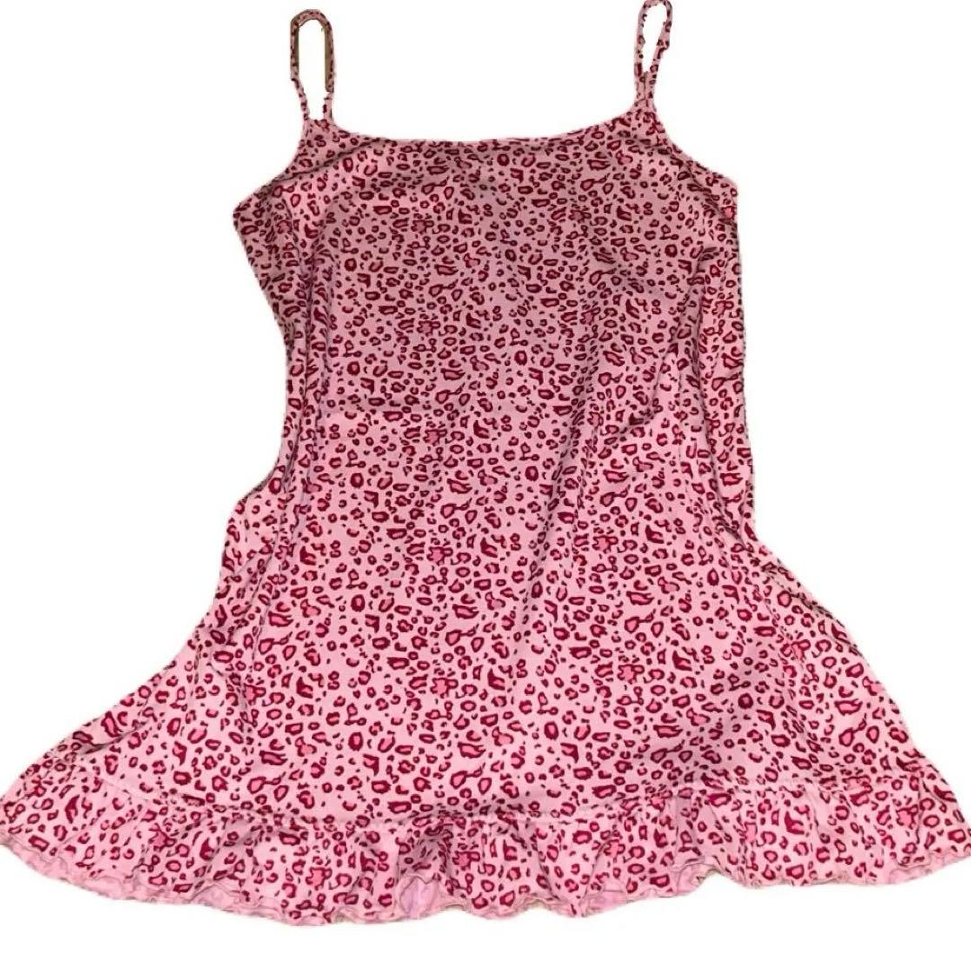 ピンクヒョウ柄キャミ♬フリルy2k平成ギャル姫系カジmars系パンク00