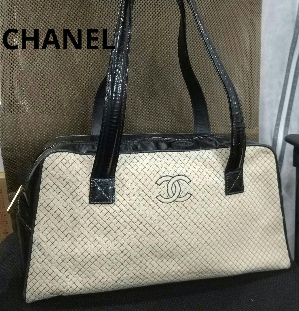 A*I様 シャネル ボーリングバッグ パテント エナメル コットン CHANEL シャネル ミニボーリングバッグ チェーンショルダーバッグ