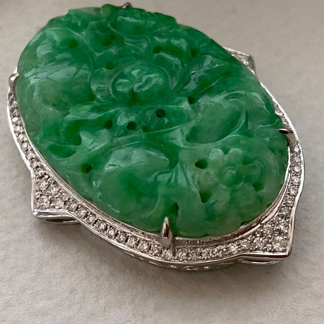 特注品 pt950翡翠ダイヤブローチ アンティーク帯留からのリメイク