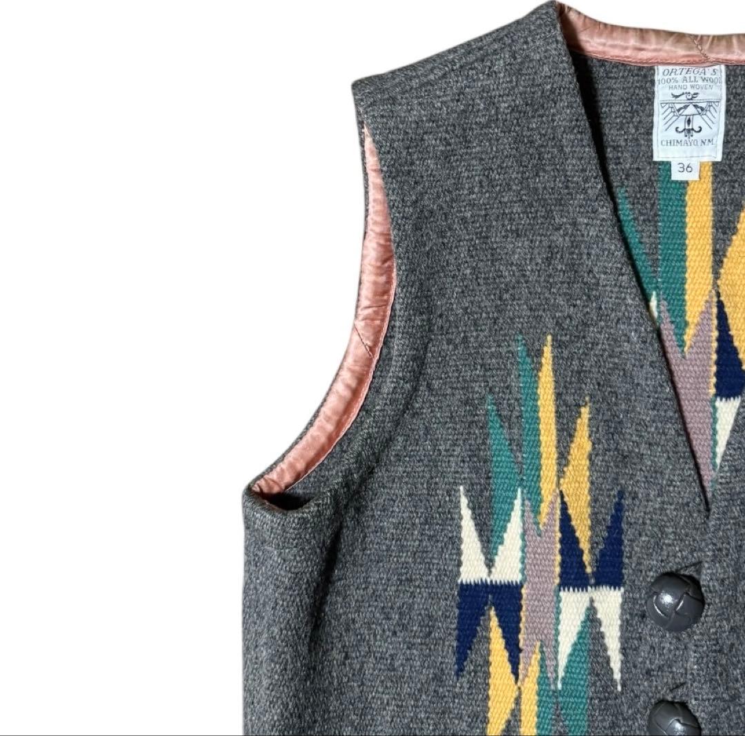 雰囲気抜群 ORTEGA´S オルテガ チマヨベスト くるみボタン 36 グレー