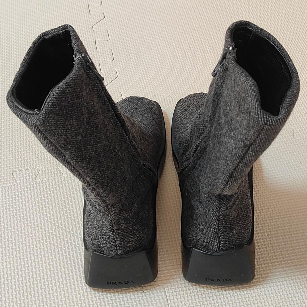 PRADA プラダ　ブーツ　ウール　サイドジップ　グレー　36 23cm PRADA プラダ ブーツ ウール サイドジップ グレー 36 23cm PRADA