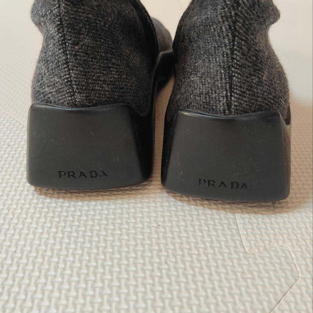 PRADA プラダ ブーツ ウール サイドジップ グレー 36 23cm