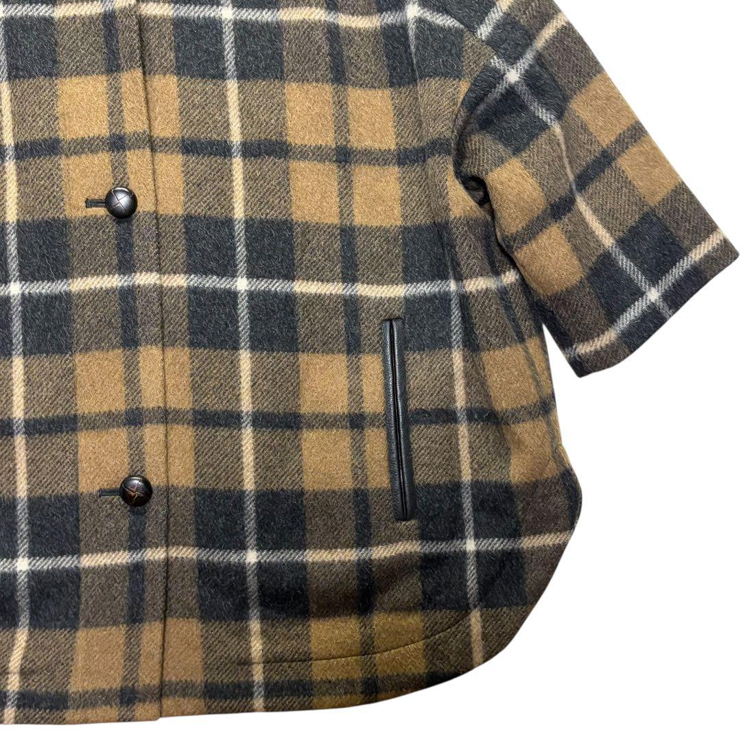 ダイアグラム ラクーンファー コート モヘヤ 2way チェック ファー クルミ