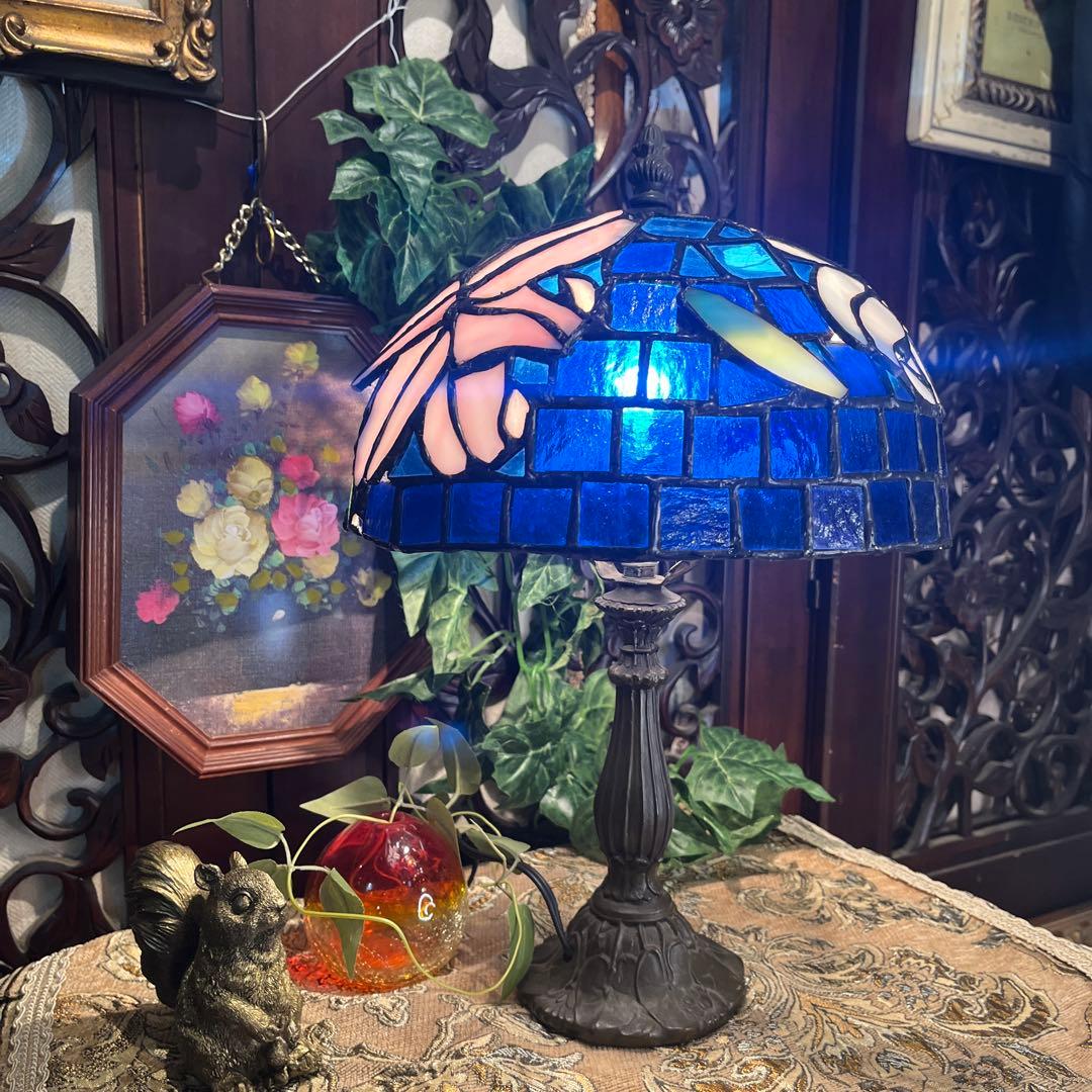 アンティーク 立体デザイン ステンドグラスランプ アイスブルー - メルカリ