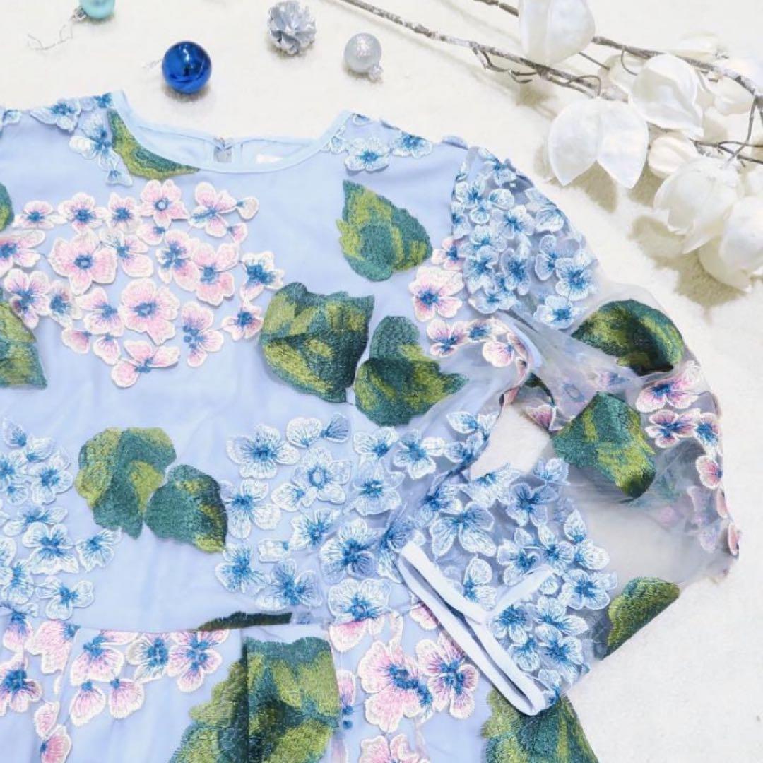 美品】chesty チェスティ 紫陽花刺繍ワンピース 水色 サイズ0 - メルカリ