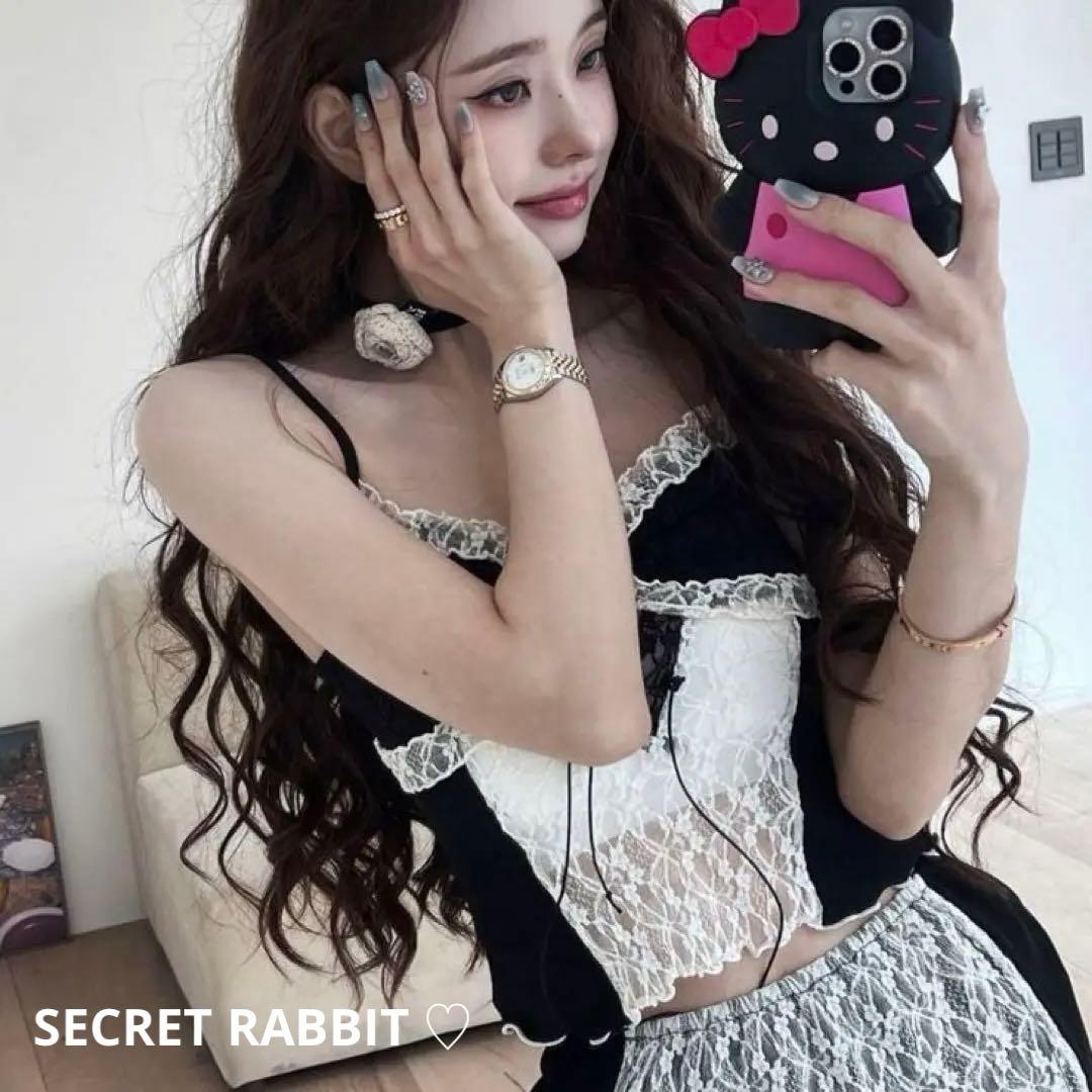 ジアちゃん着用 ♡セクシー可愛い黒白レースキャミソールミニスカート