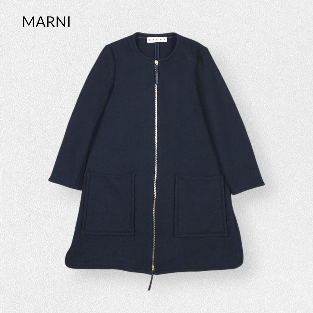 ジャケット・アウター MARNI Black Wool Collarless Coat Black felt coat with Marni Symbol | Marni
