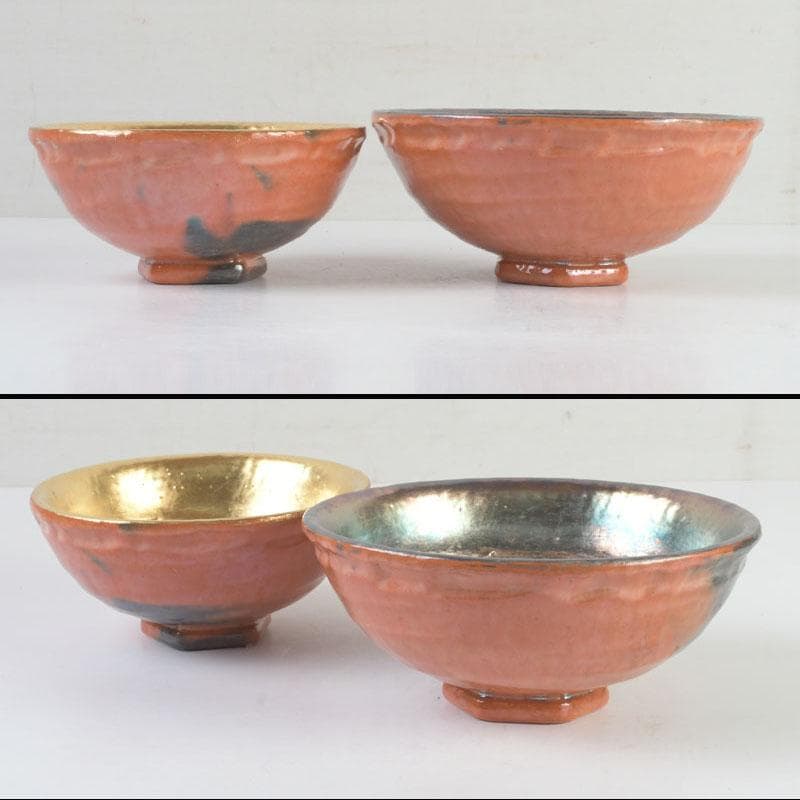 茶道具 八坂焼 赤楽 金銀二段 嶋台茶碗 共箱 V 9818 - メルカリ