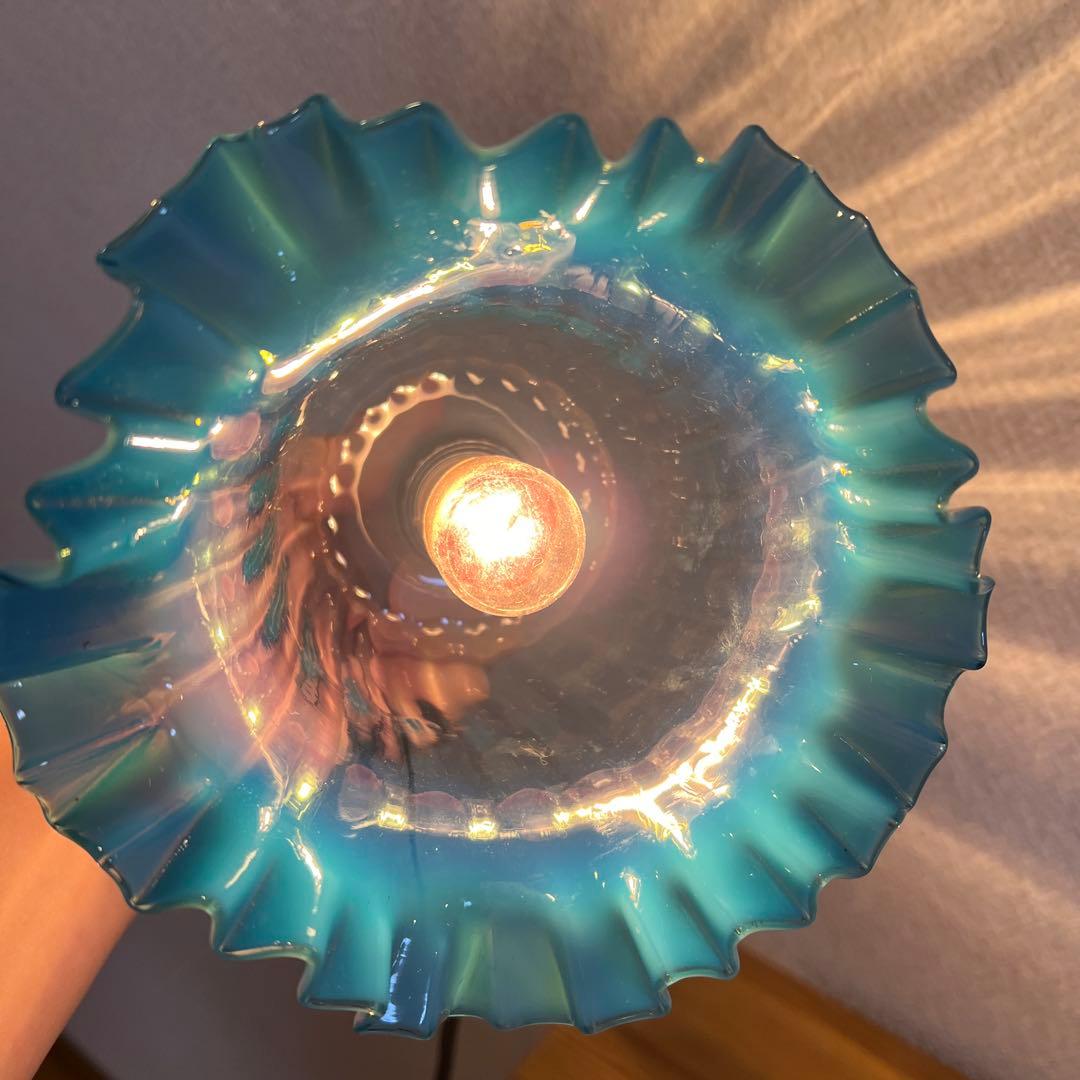 ヴィンテージ 青色フリル付きベル型ペンダントライト 家具・インテリア