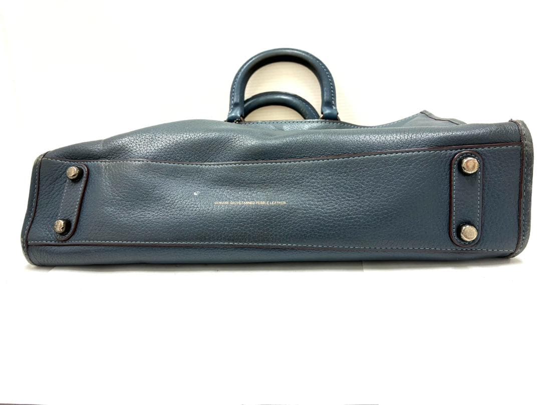 H7-196 コーチ レザー ビジネスバッグ ブルー 11104 (使用感あり