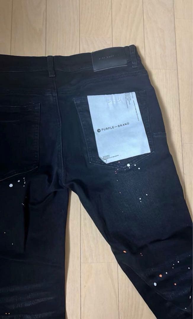 PURPLE ダメージ加工 ブラックデニムパンツ 28インチ