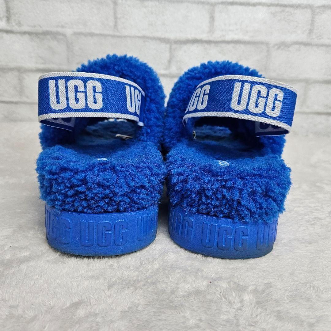 希少色 アグ オー フラッフィータ 厚底 もこもこサンダル ブルー 24cm