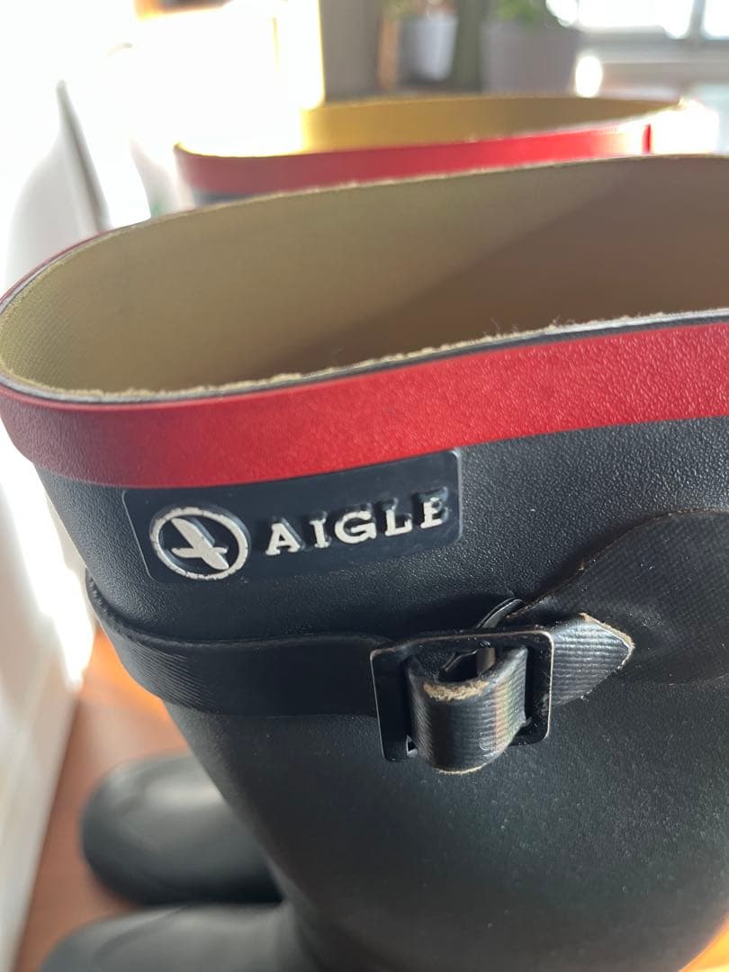 美品 AIGLE エーグル レインブーツ 長靴 25.0cm 黒 フランス製
