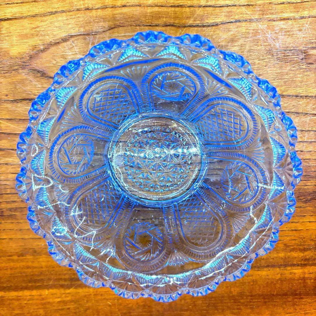 大正ガラス 昭和レトロ プレスガラス 戦前 青色 ウランガラス ガラス
