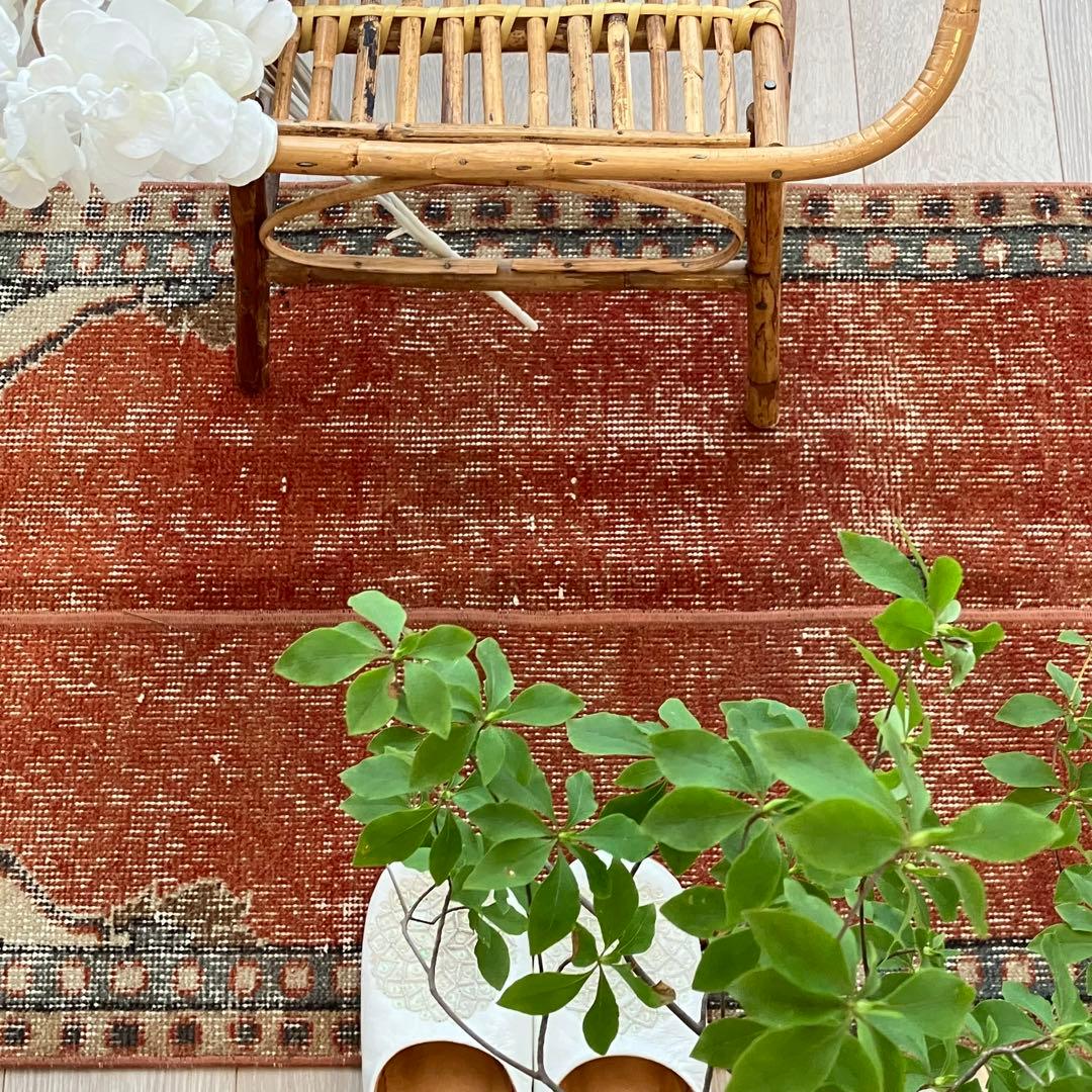 オレンジ✳︎65×187 ブルー パッチワークランナー トルコヴィンテージラグ