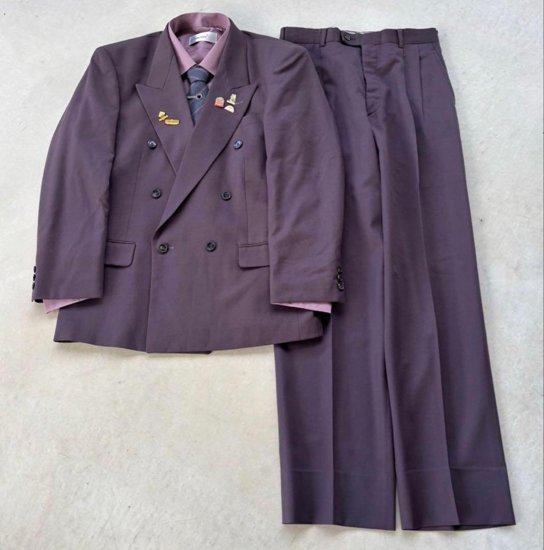 vintage☆希少】5点 セットアップ ダブルスーツ 紫 パープル ピンズ