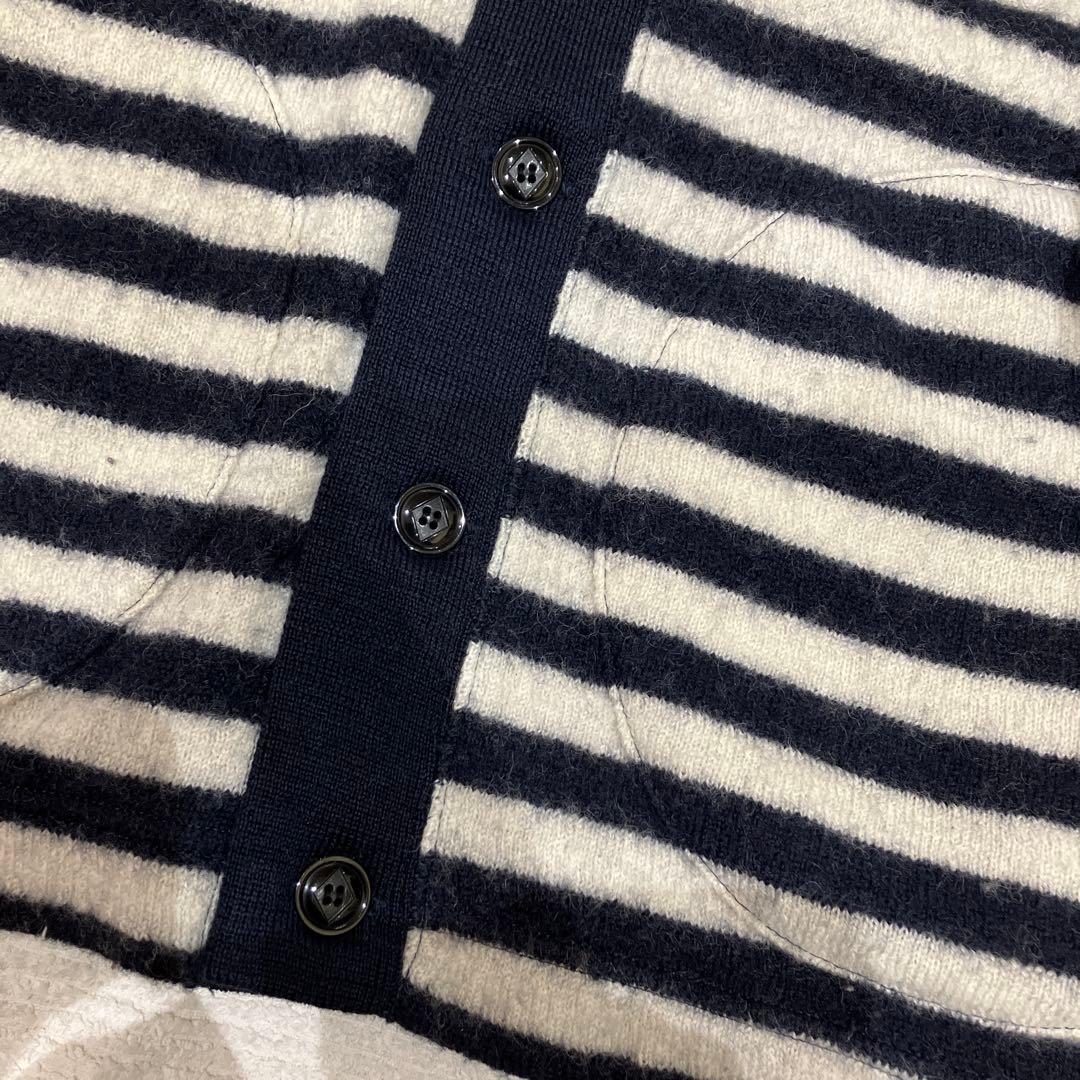 極美品ヤンクシャー サイズ42 、XL ニットカーディガン、 白ネイビー、