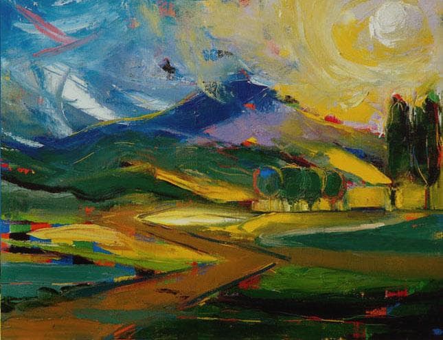 油絵 菅家令子 絵 絵画 インテリア F4-081411 風景 朝陽 夕陽 田園