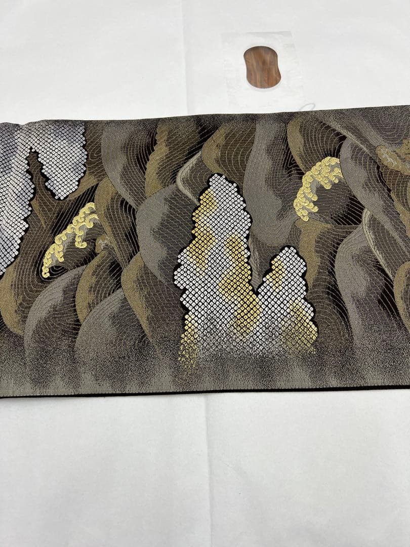 正絹 6通袋帯 荒波 鹿の子織り出し