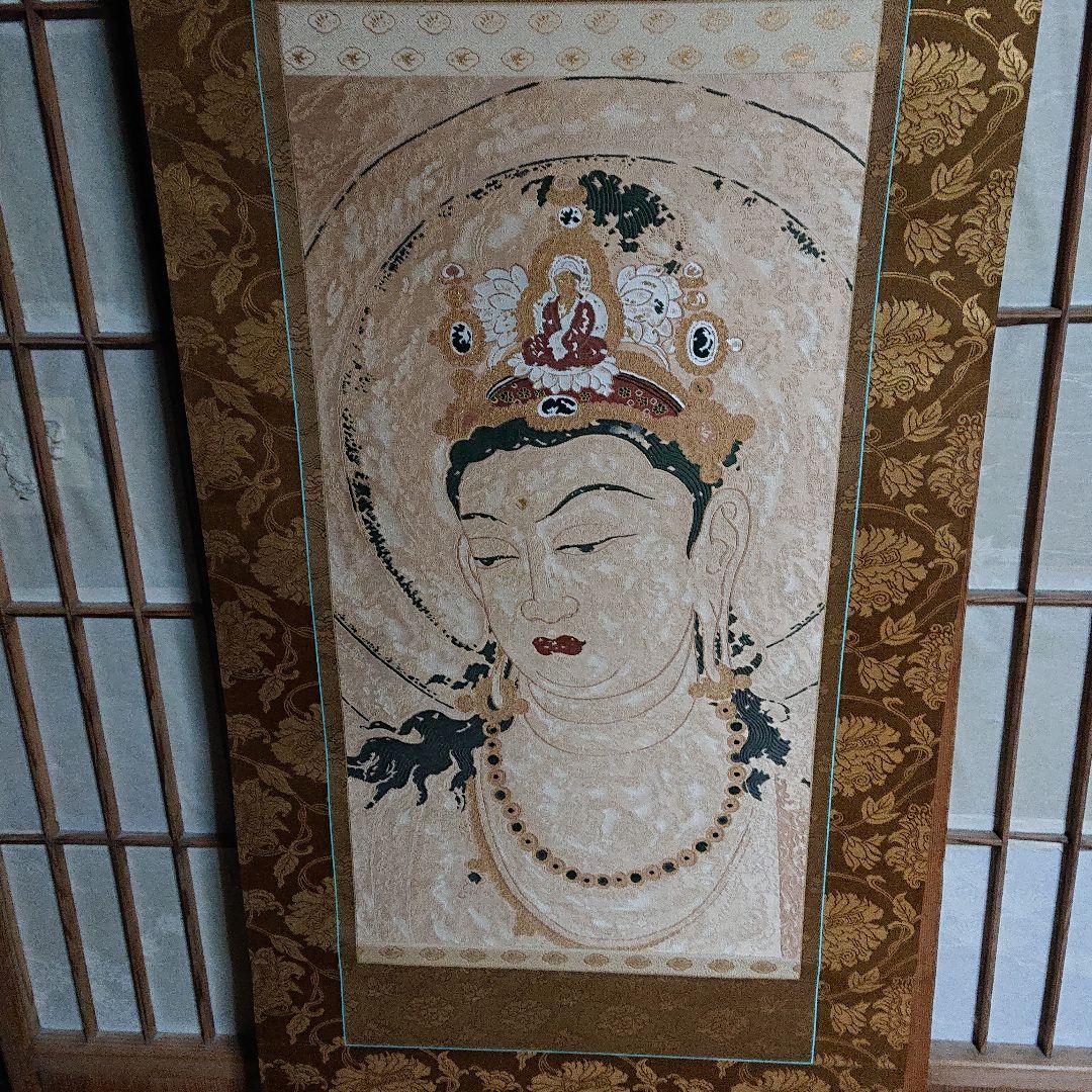 西陣手織唐絹国寳法隆寺聖観音像掛軸☆1月31日迄半額に御値引き販売中