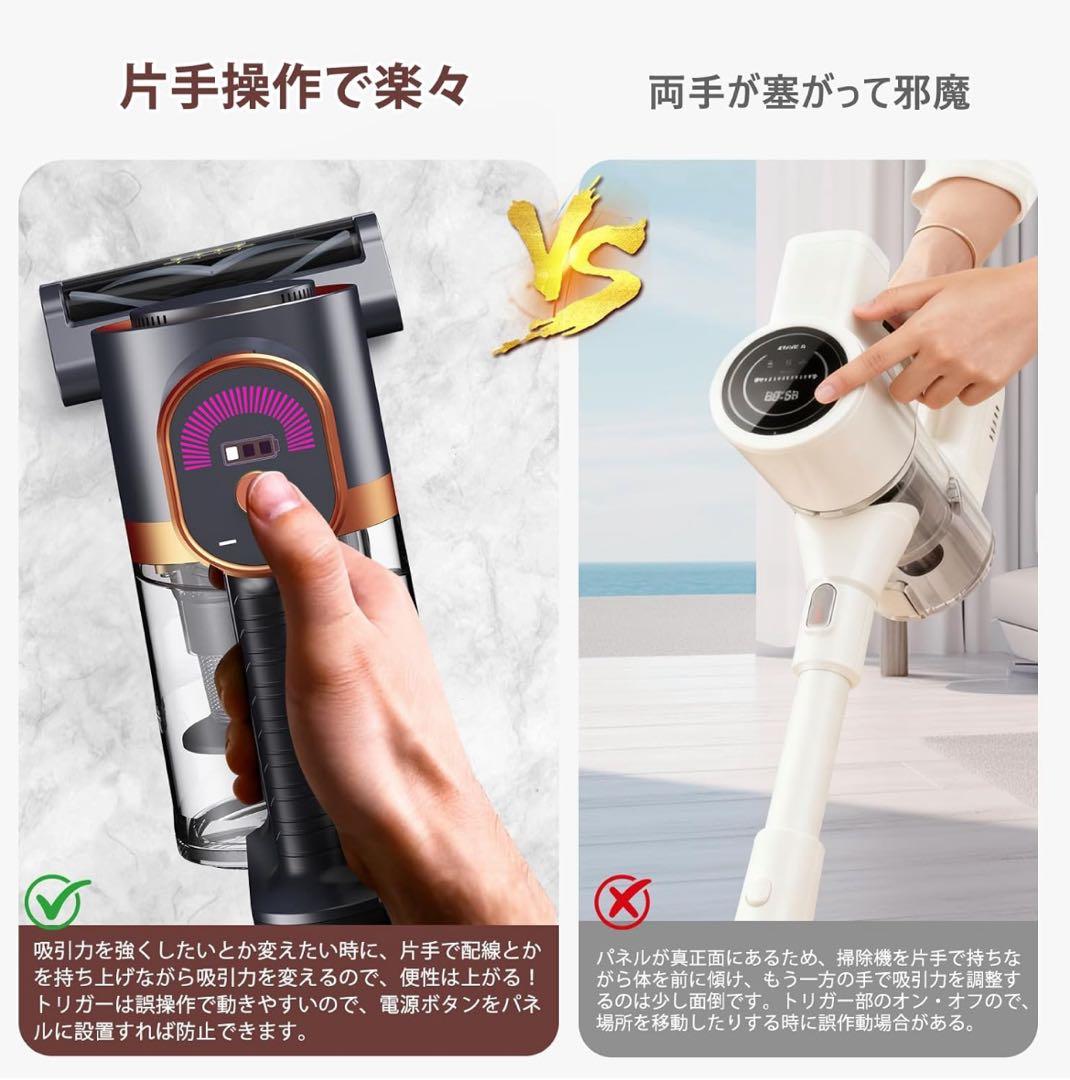 掃除機 コードレス75Kpa真の超強力吸引 最軽量2in1置くだけ充電55分
