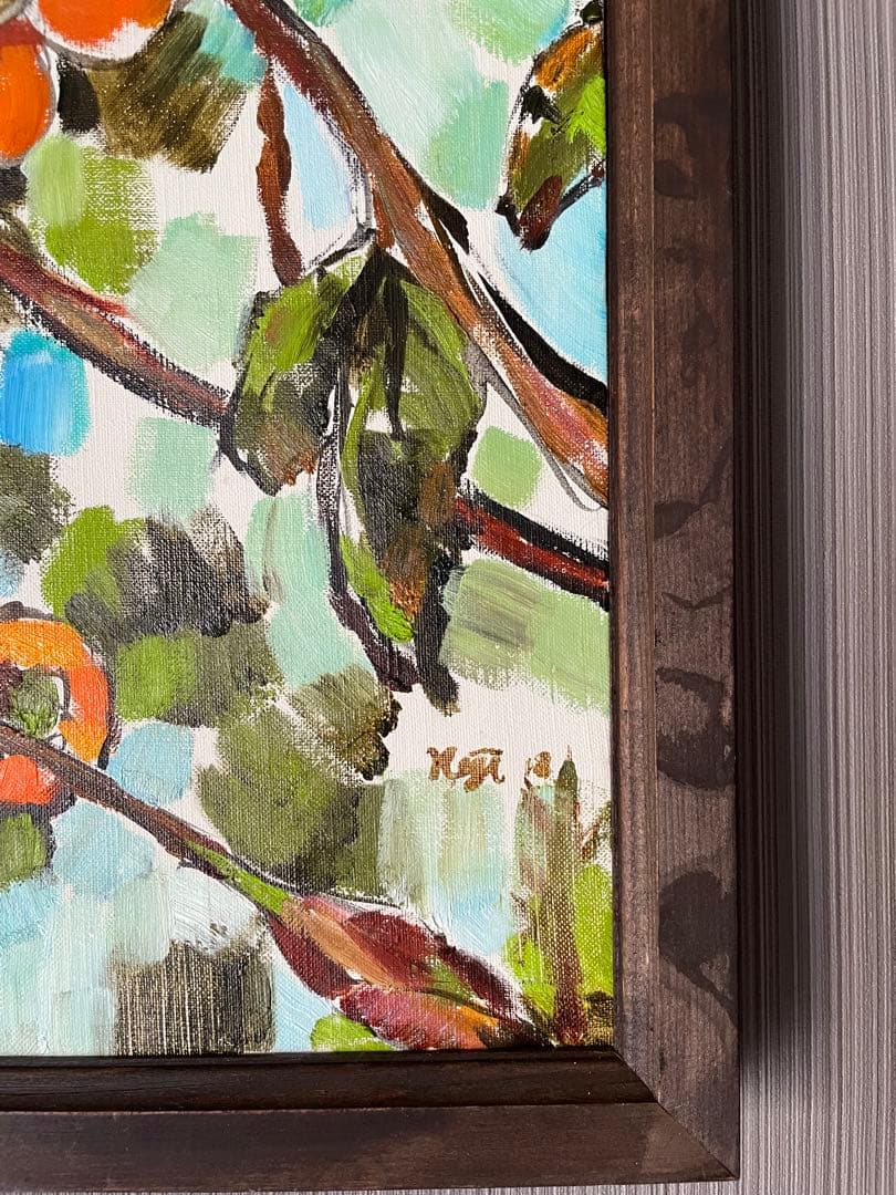 油彩 原画】柿の木 ― 秋の光を描いた一点物（2019年作） - メルカリ