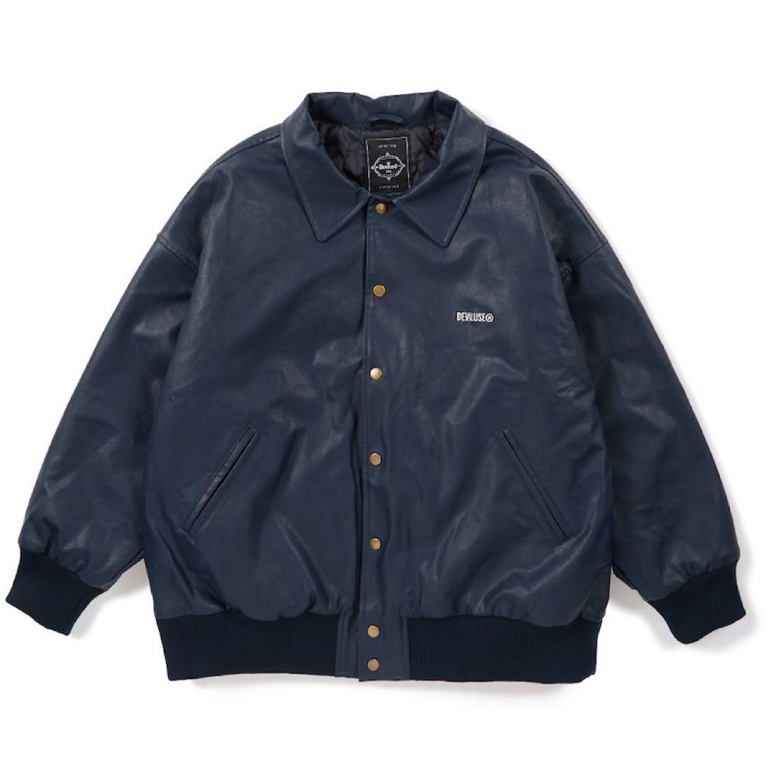 スカイ様専用新品デビルユースPUレザー中綿Varsity JKT navy-XL - メルカリ