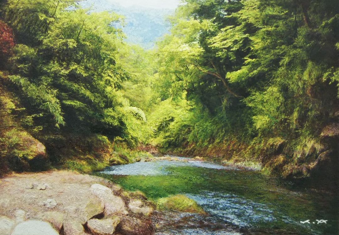 苺*様 風景画◇渓流◇荒木孝介 真作 新品【水性絵具/アクリル/色鉛筆等