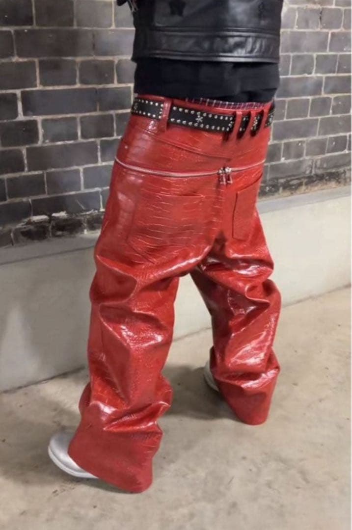 goar.archive クロコ レザーパンツ レッド ゴアアー - メルカリ