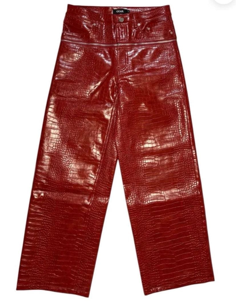 goar.archive クロコ レザーパンツ レッド ゴアアー - メルカリ