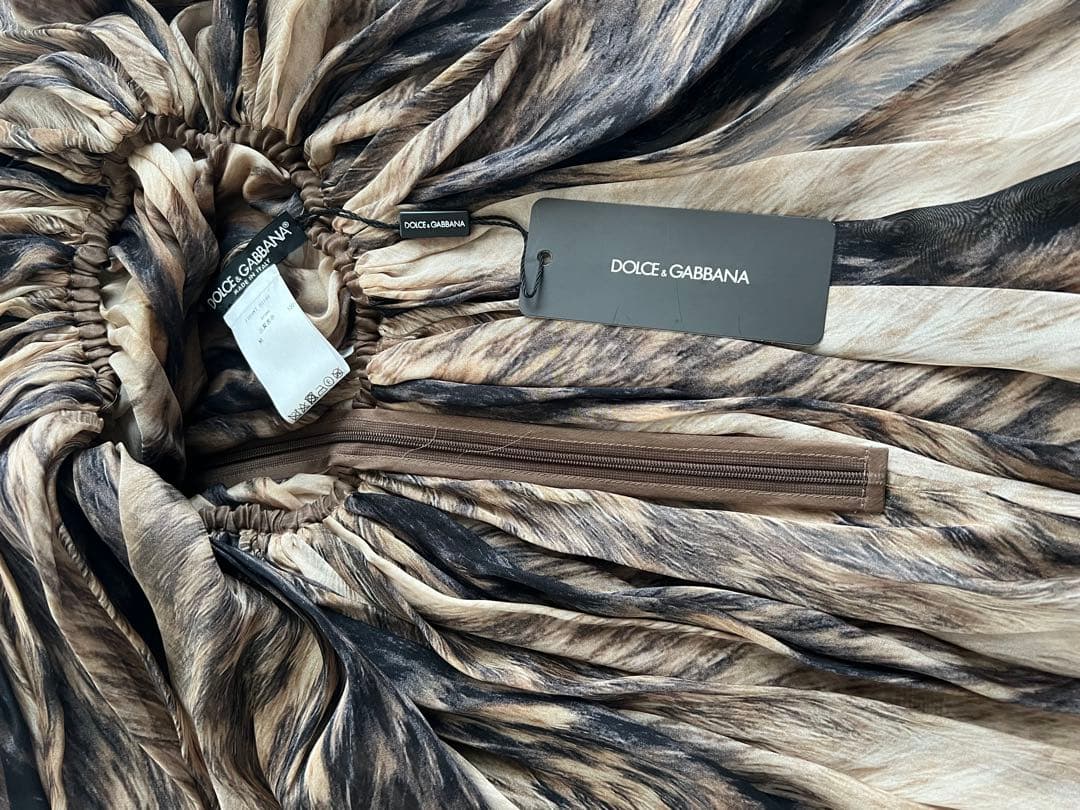 Dolce&Gabbanaシフォンシルクミニドレスパフスリーブアニマル柄パーティ