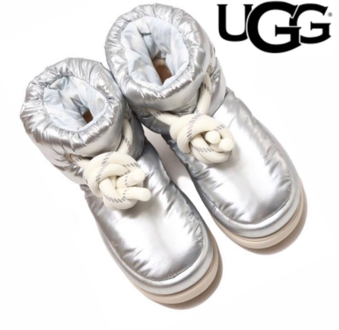 アグUGGクラシックマキシショートパファーブーツシルバー防水保温性レア完売品 アグUGGクラシックマキシショートパファーブーツシルバー防水保温性