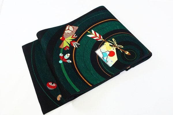 ☆専用☆美品 開き名古屋帯 絵馬 こま 羽子板 お正月 長さ3m78cm 正絹