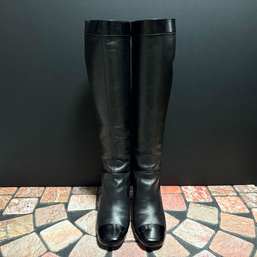 【美品】TOD'S ロングブーツ　22.5cm 本革 バックフルジップ　黒
