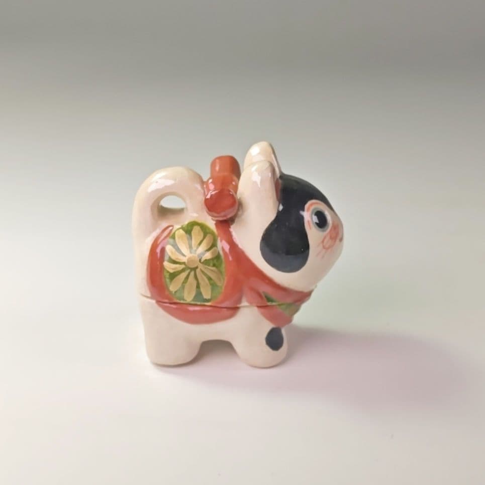 ウ317 香合『伊東桂楽造』『干支 はりこ 犬 香合 共箱』茶道具