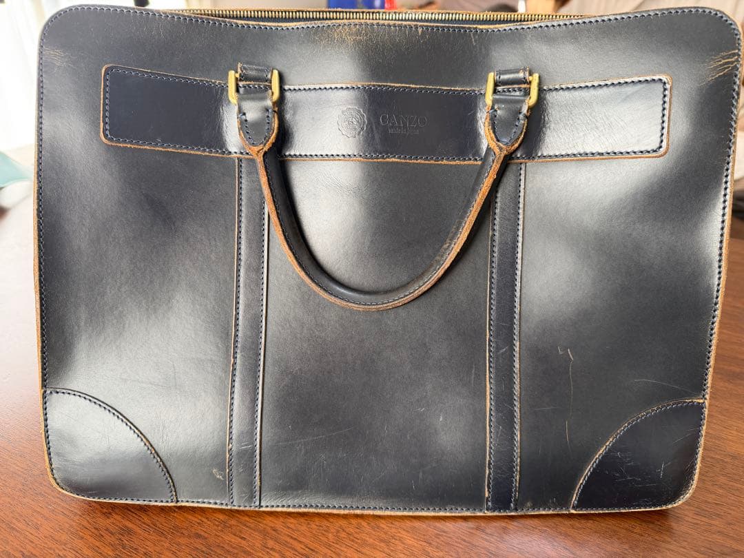ガンゾ GANZO ネイビー レザー ビジネスバッグ - メルカリ