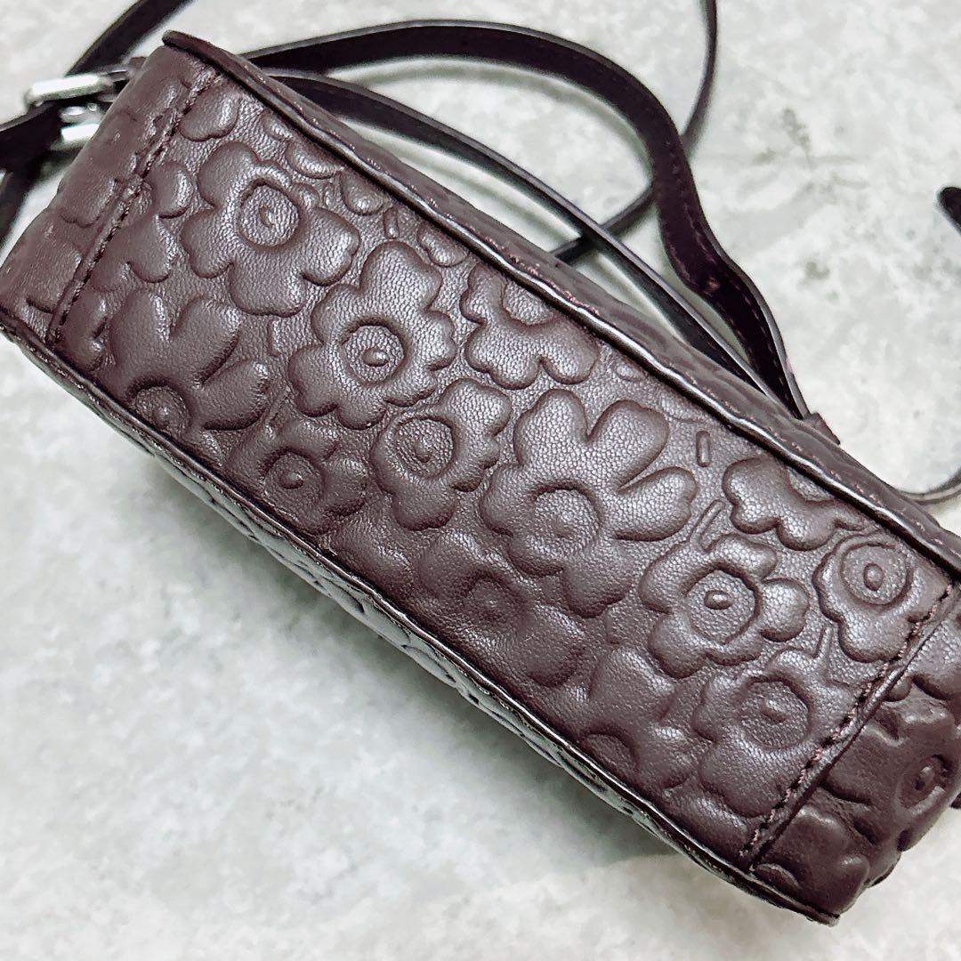 marimekkoショルダーバッグ ポシェット ウニッコ型押し ワインレッド