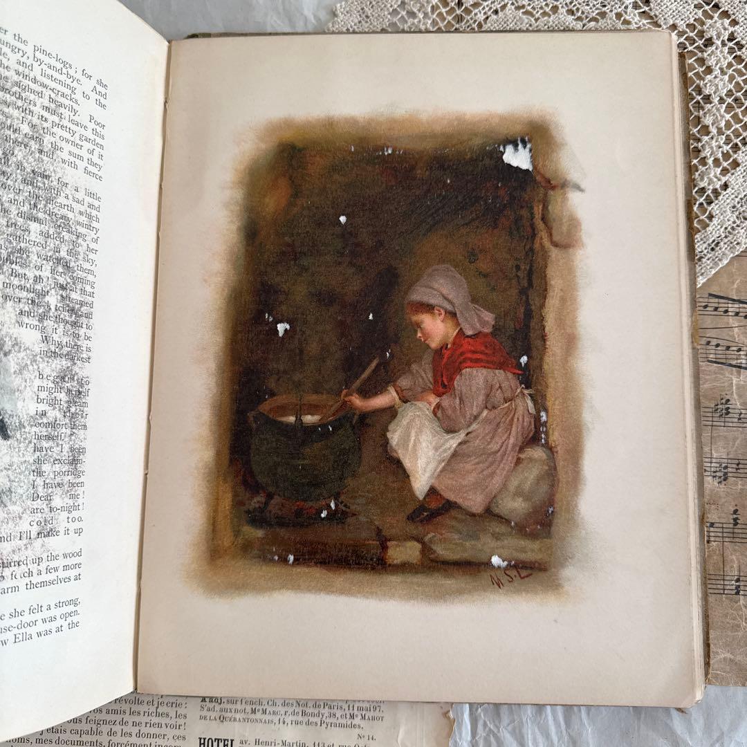 稀少1882年アンティーク美しい絵本クロモリトグラフ洋書ジャンク