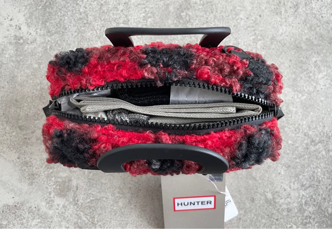 未使用品】HUNTER ハンター ボア ショルダーバック 赤 黒 チェック